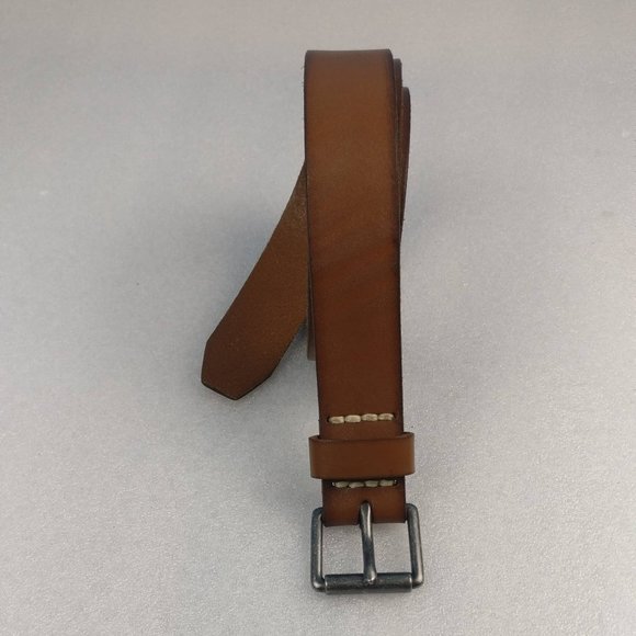 Leather Belt Roller-buckle Italian Leather 34 Earthy Brown Minimalist 43" long - Picture 2 of 10